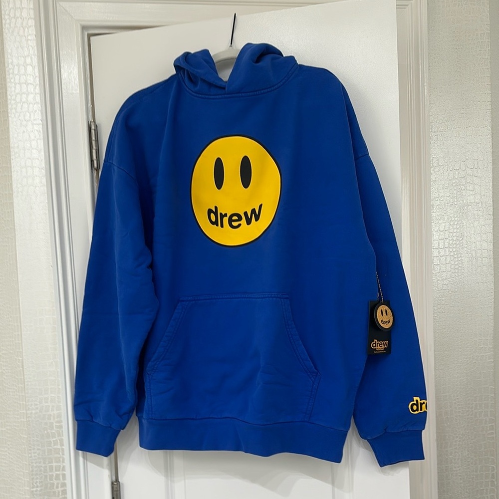 Drew House Blue Hoodie with Yellow Smiley